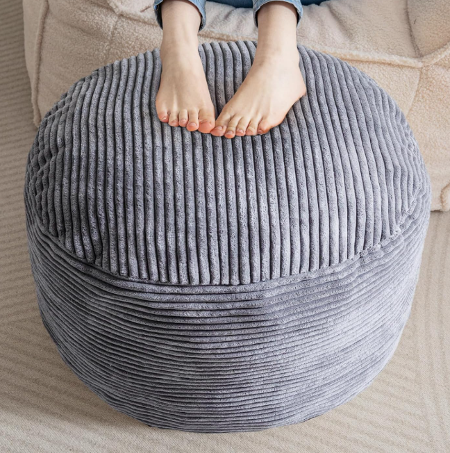 Dark Gray Corduroy Ottoman With Storage And Plush Design